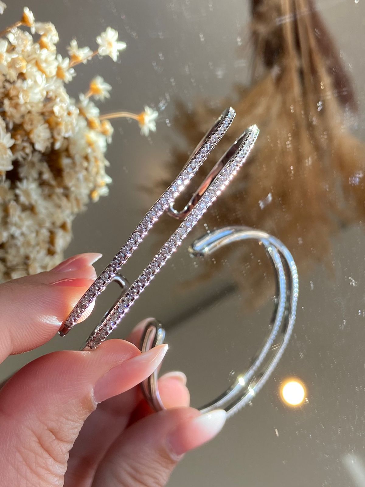 Bracelete Duas Linhas Ródio Branco