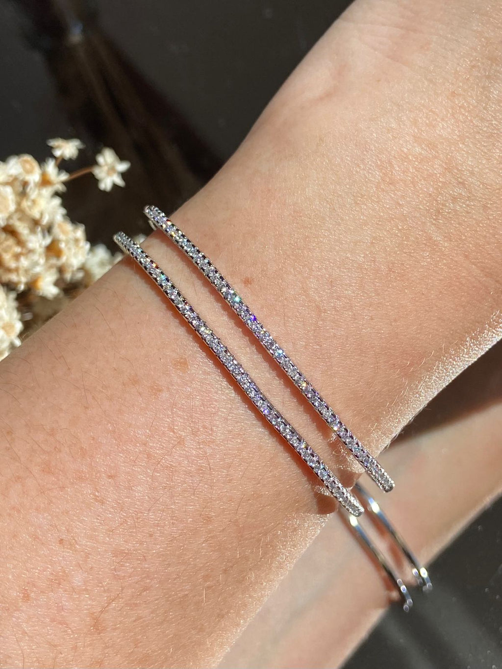 Bracelete Duas Linhas Ródio Branco