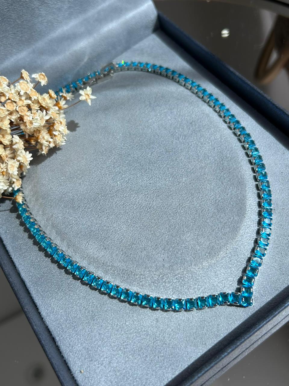 Colar Riviera Square Água Marinha/Azul Claro