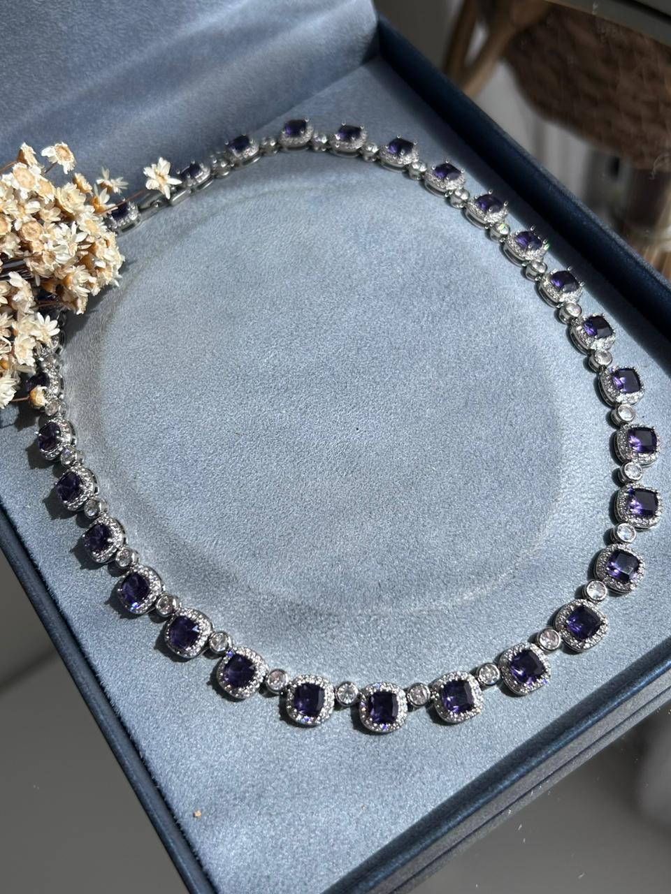 Colar Riviera Pedras Quadradas Ametista