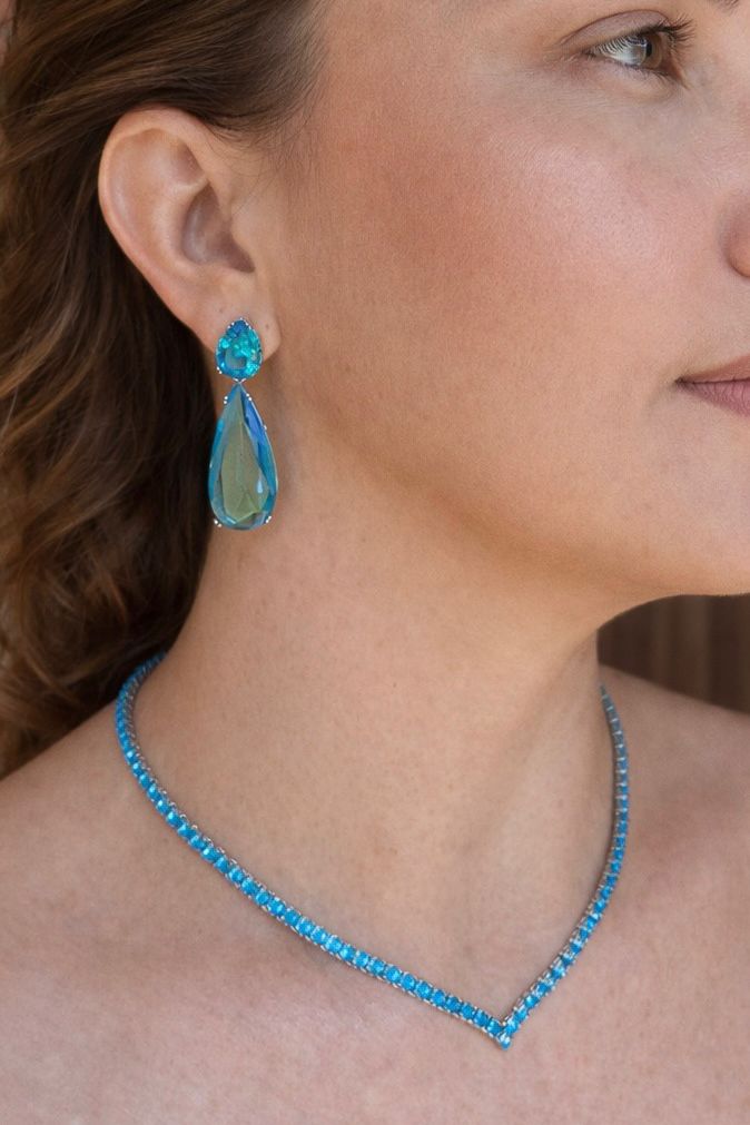 Colar Riviera Square Água Marinha/Azul Claro