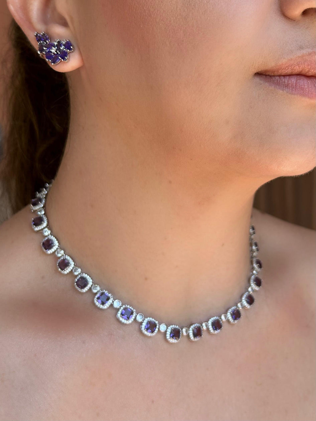 Colar Riviera Pedras Quadradas Ametista