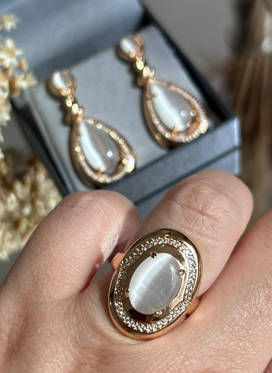 Conjunto Gota Pedra Olho de Gato