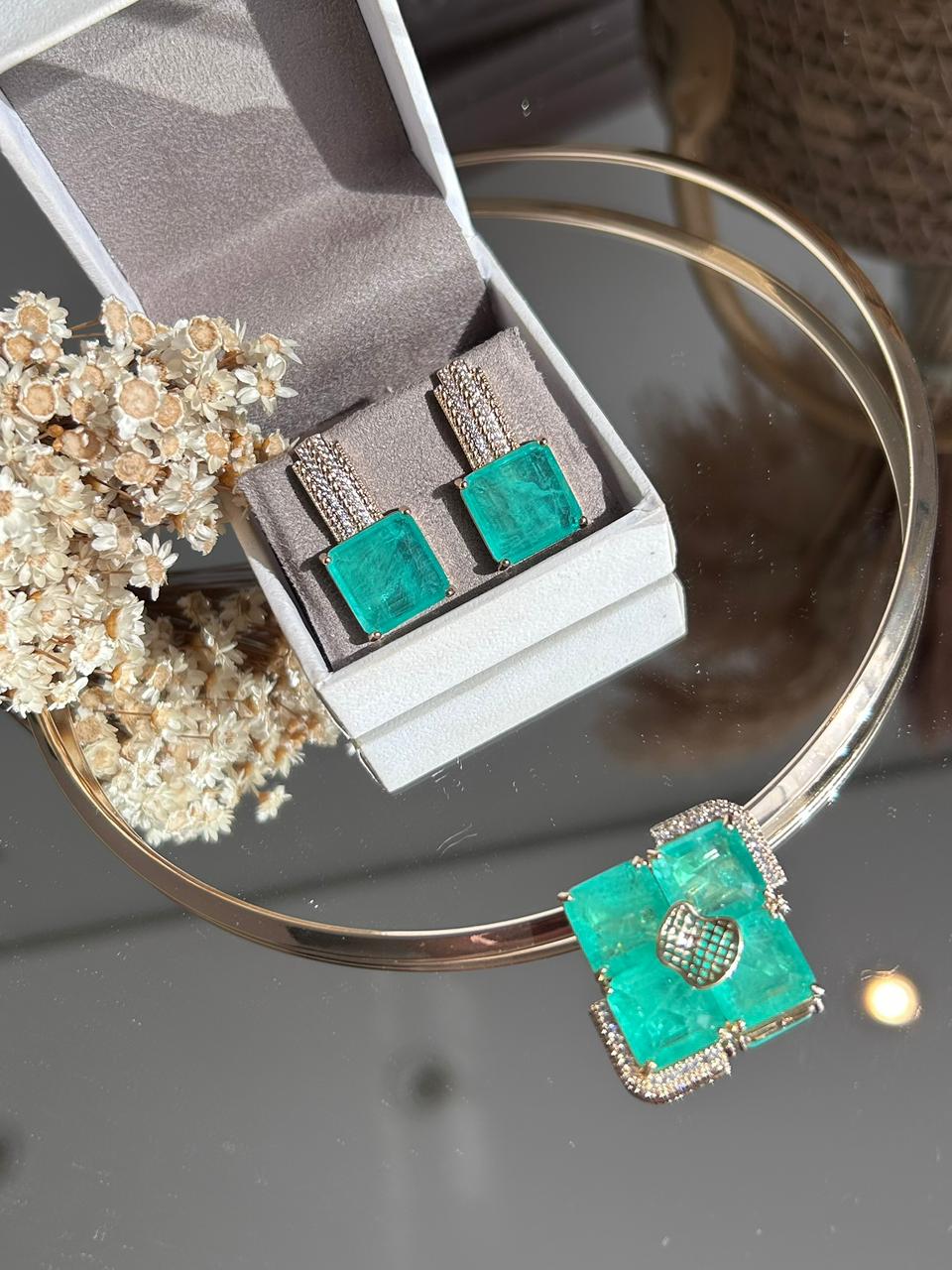 Conjunto Brinco e Colar Aro com Pingente Removível Turmalina