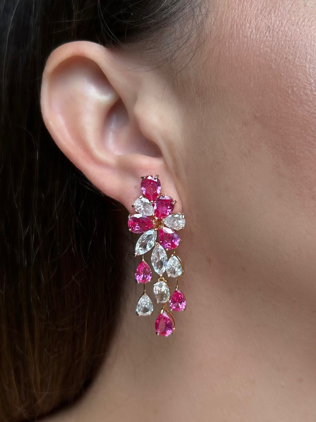 Brinco Lavínea Safira Rosa/Pink Dourado