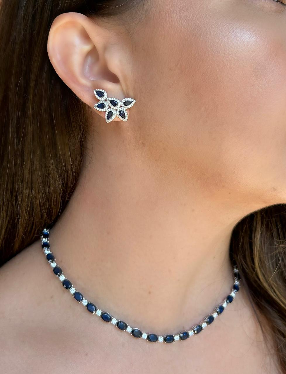 Brinco EarCuff Folhas Azul Safira