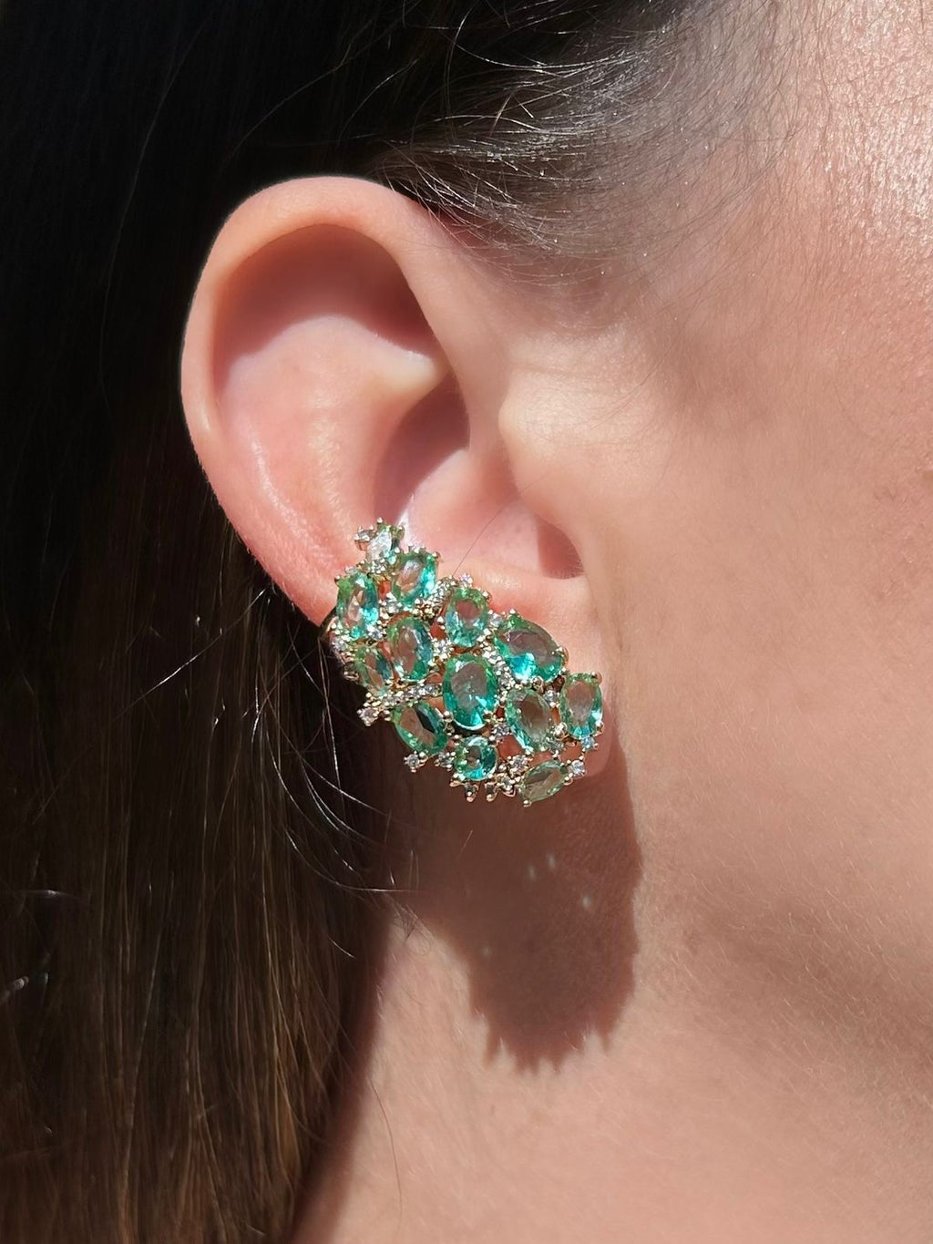 Brinco EarCuff Pedras Ovais Turmalina