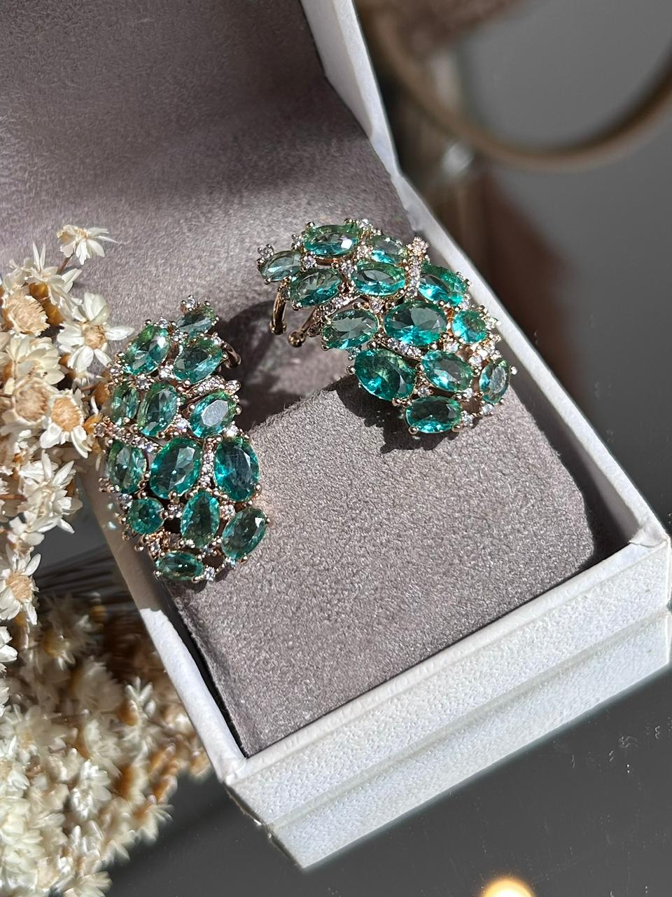 Brinco EarCuff Pedras Ovais Turmalina