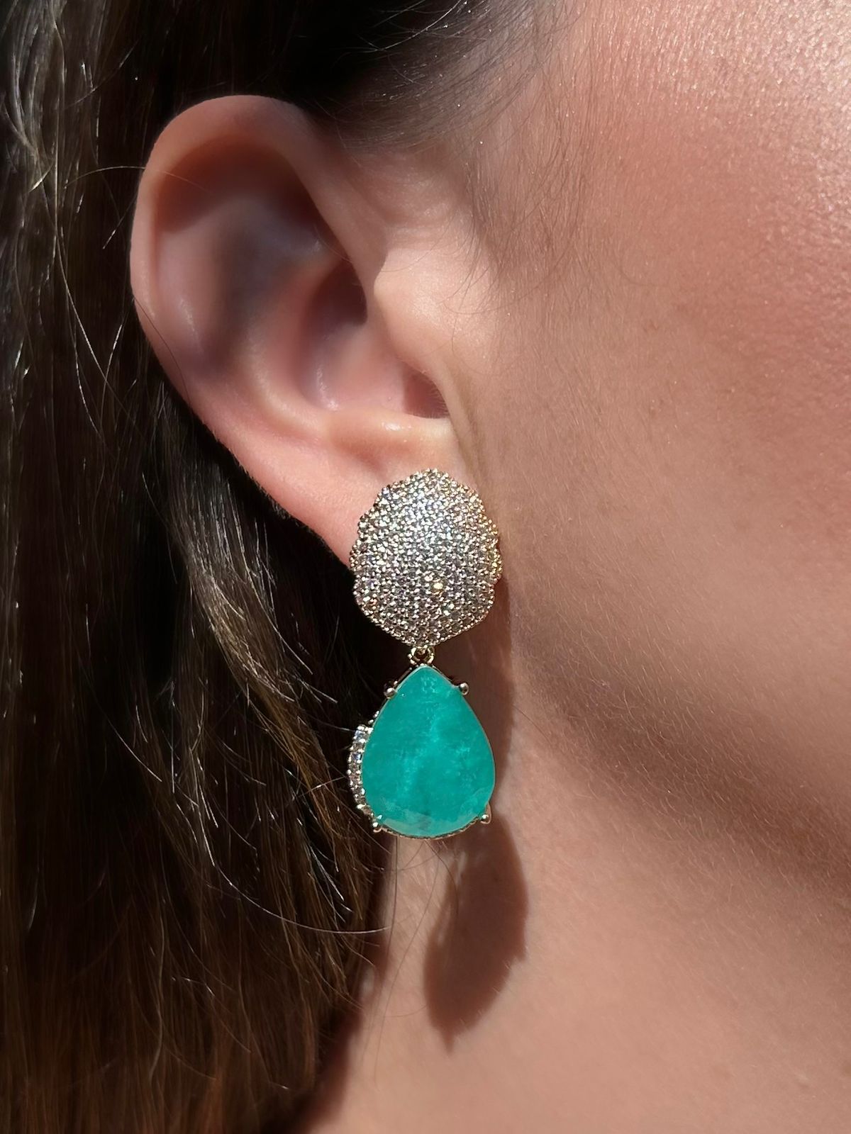 Brinco Turmalina Gota com Cravação na Base