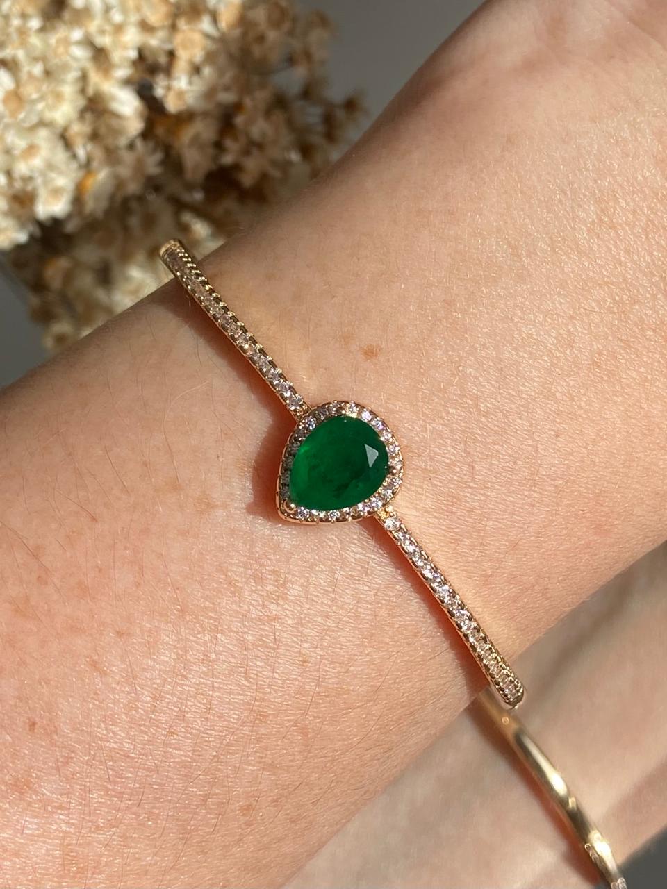 Bracelete Gota Verde Esmeralda Dourado