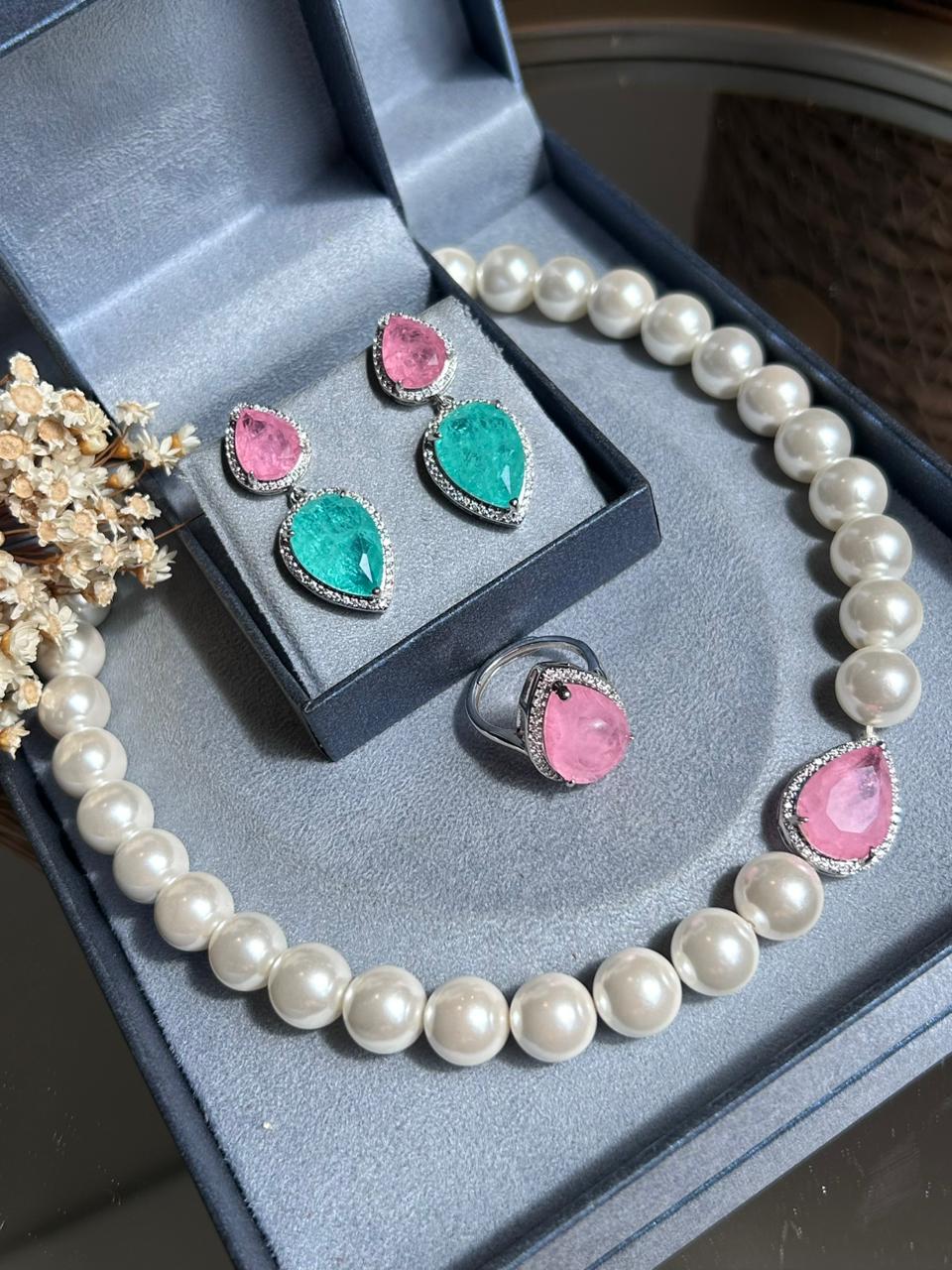 Brinco Duas Gotas Turmalina e Rosa