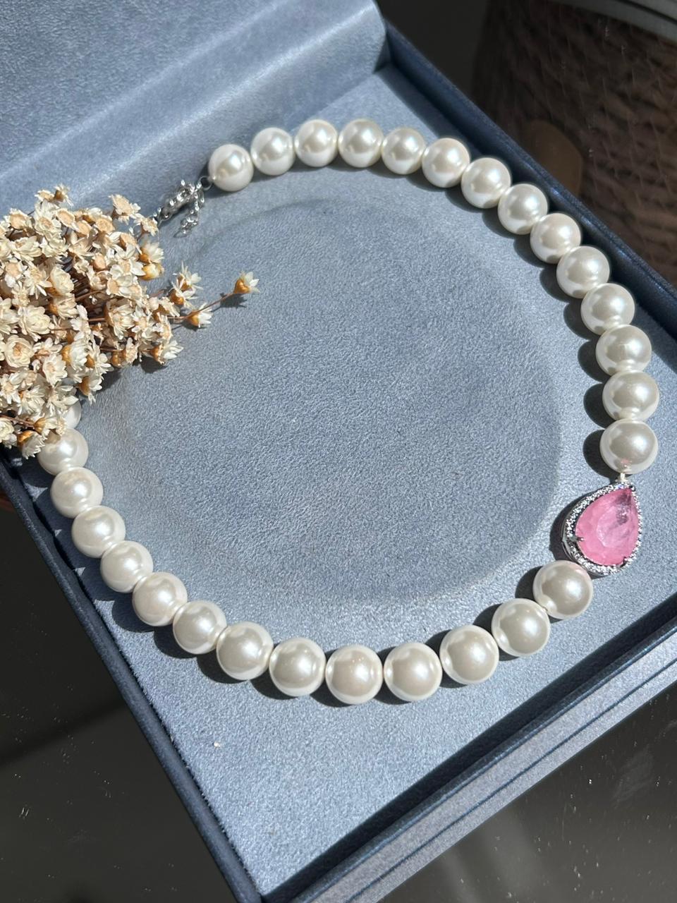 Colar Peróla Shell Gota Rosa