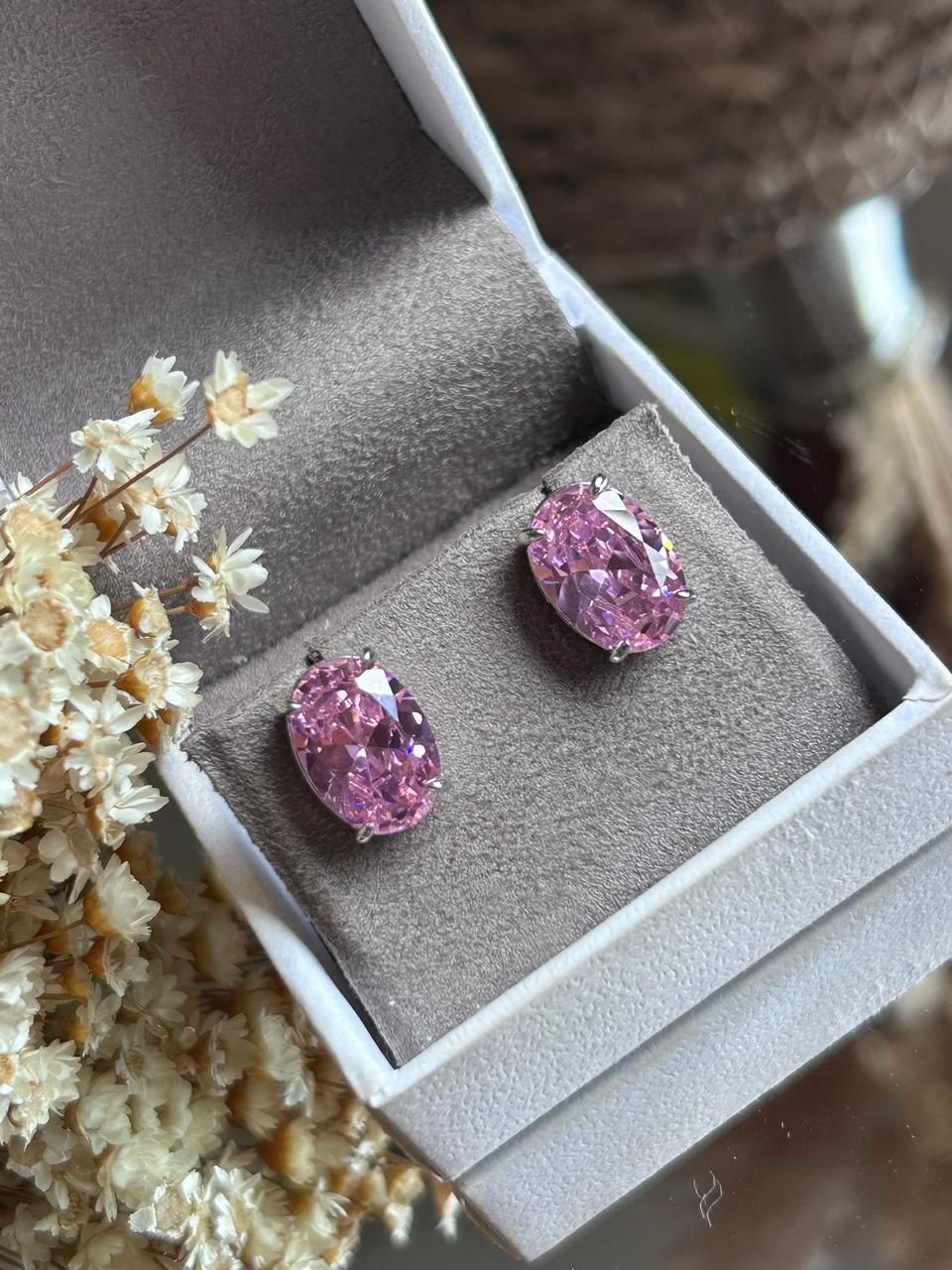 Brinco Solitário Oval Kunzita G