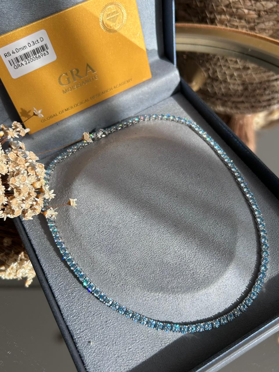 Colar Riviera Moissanite 4.0 mm 0,3CT Sea Blue 43cm (30 pontos)