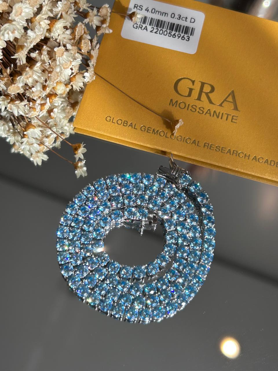 Colar Riviera Moissanite 4.0 mm 0,3CT Sea Blue 43cm (30 pontos)