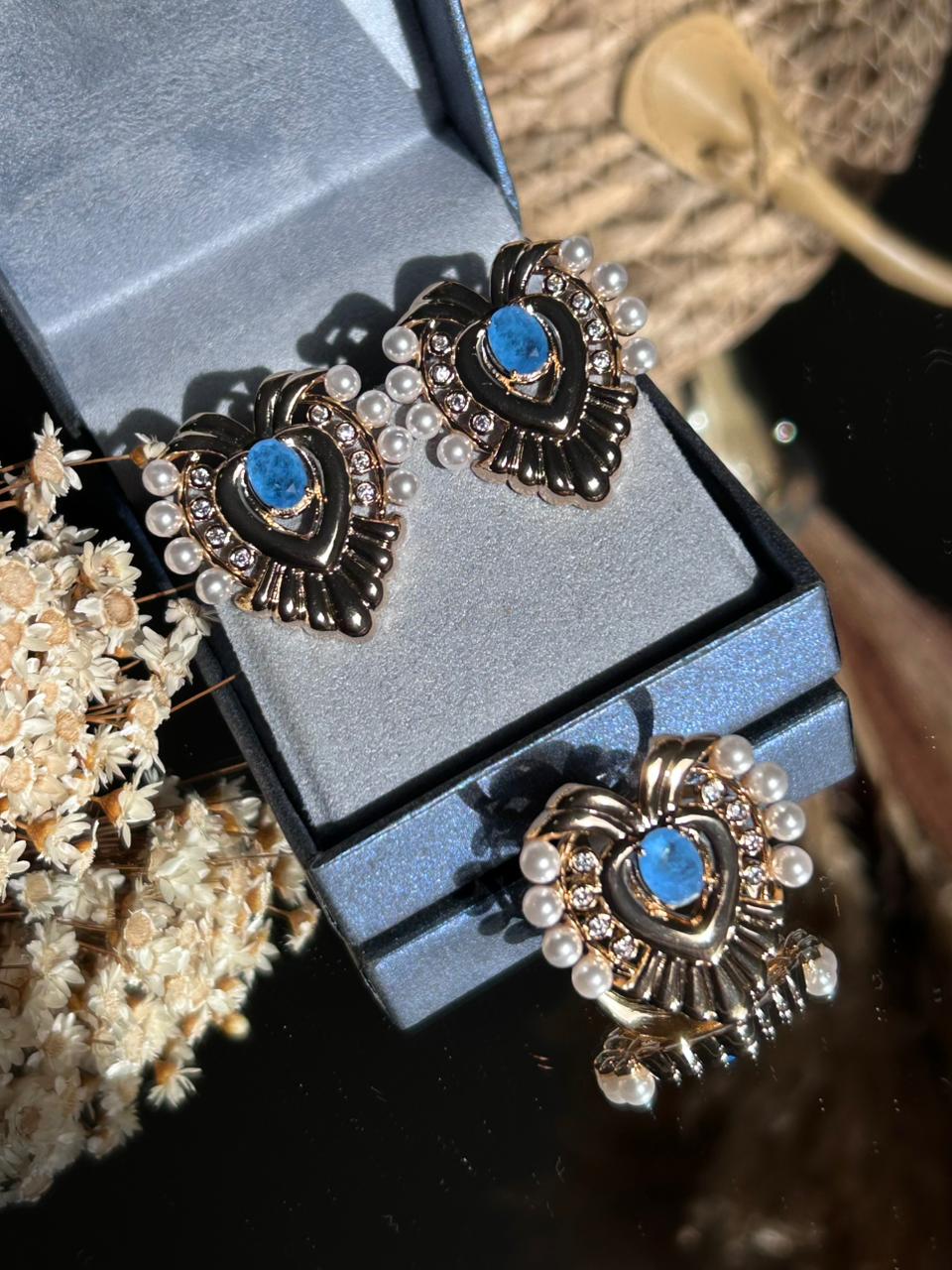 Conjunto Brinco e Anel Coração Pedra Tanzanita Fusion