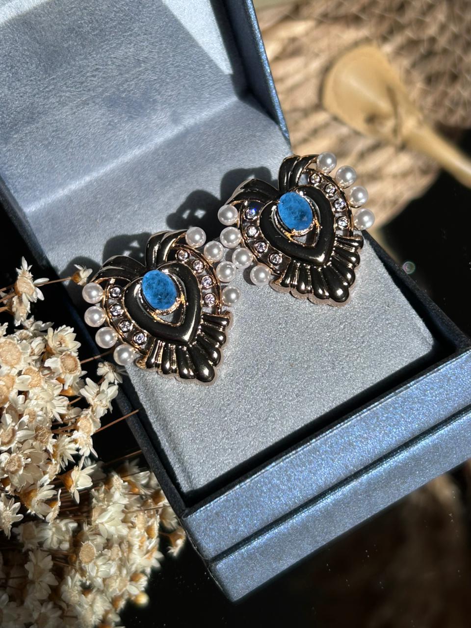 Conjunto Brinco e Anel Coração Pedra Tanzanita Fusion