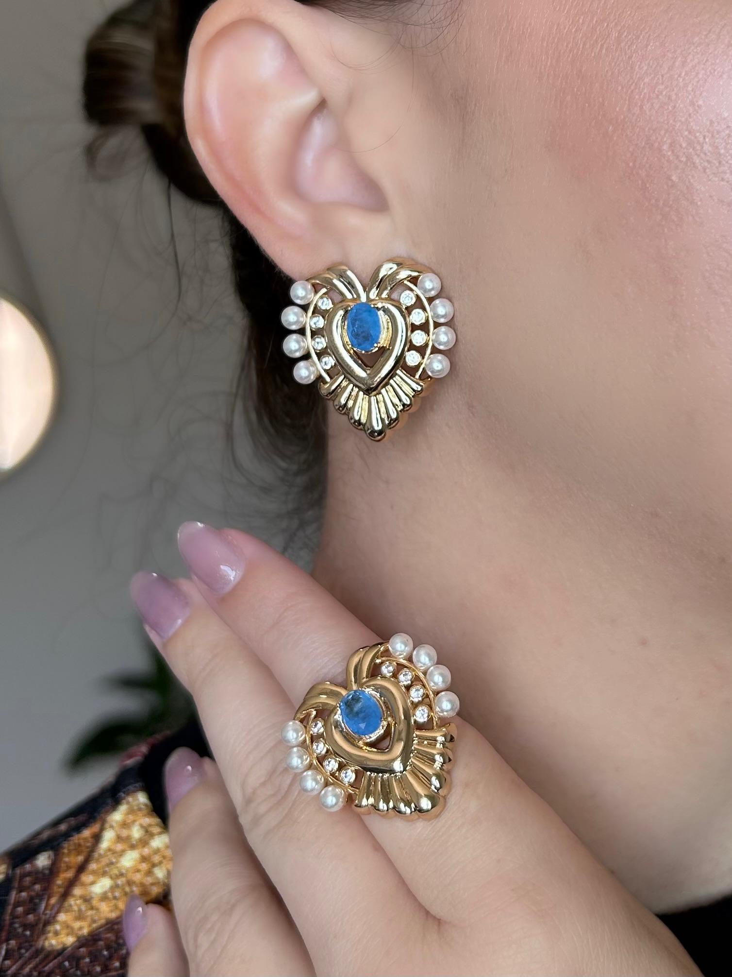 Conjunto Brinco e Anel Coração Pedra Tanzanita Fusion