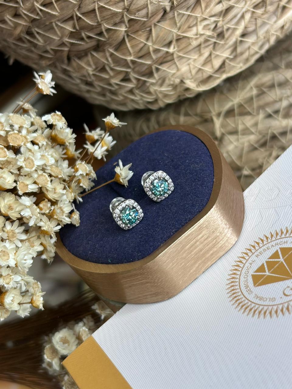 Brinco Solitário Moissanite Bluish Green 6mm 0,8ct