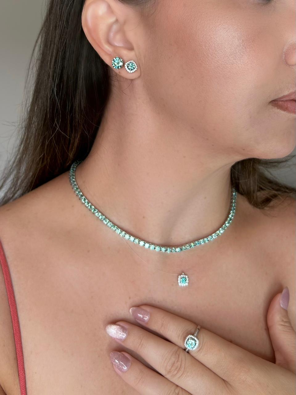 Anel Solitário Moissanite Bluish Green 6mm 0,8ct Aro Ajustável