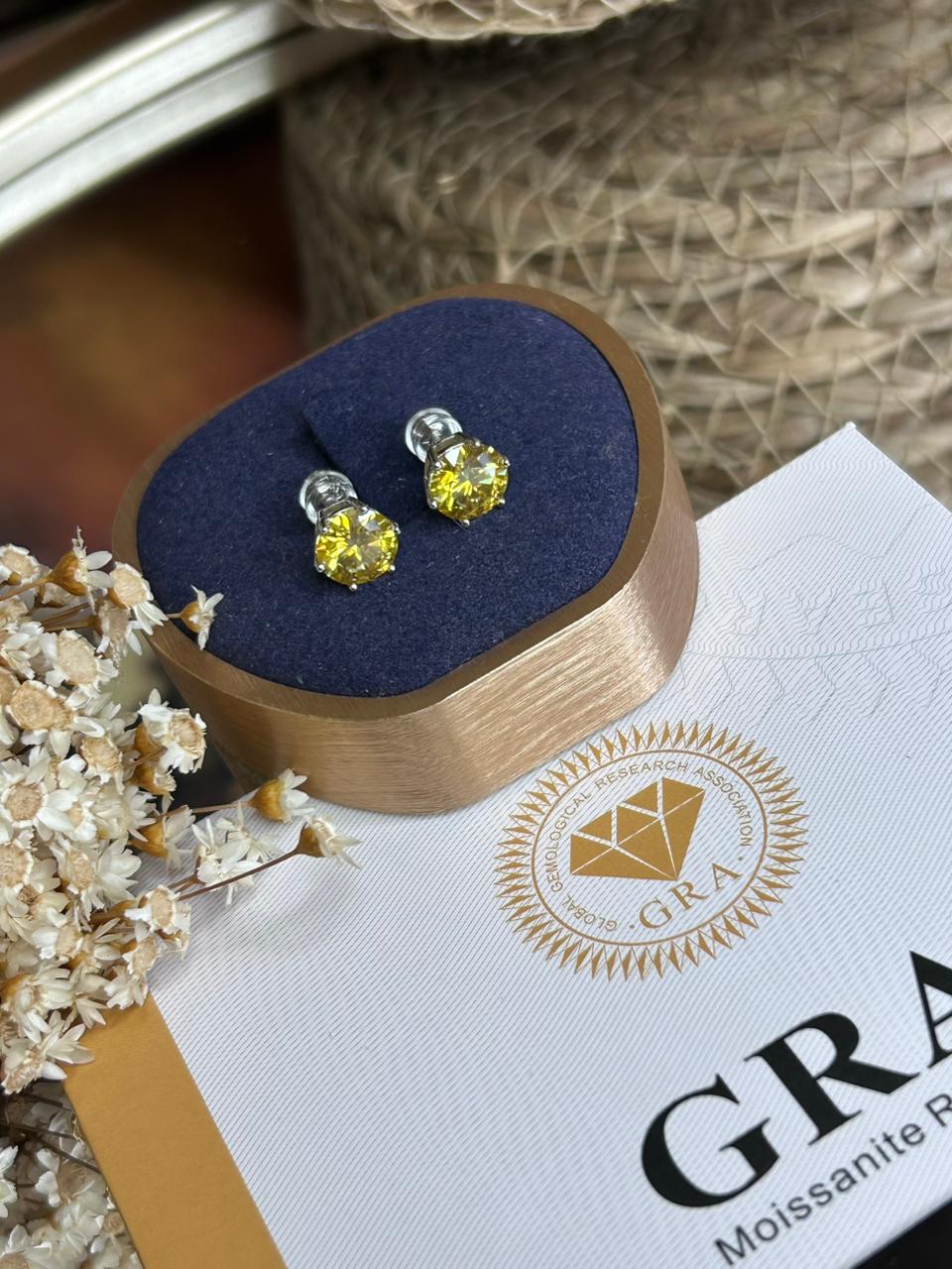 Brinco Solitário Moissanite Yellow 8mm 2,0ct