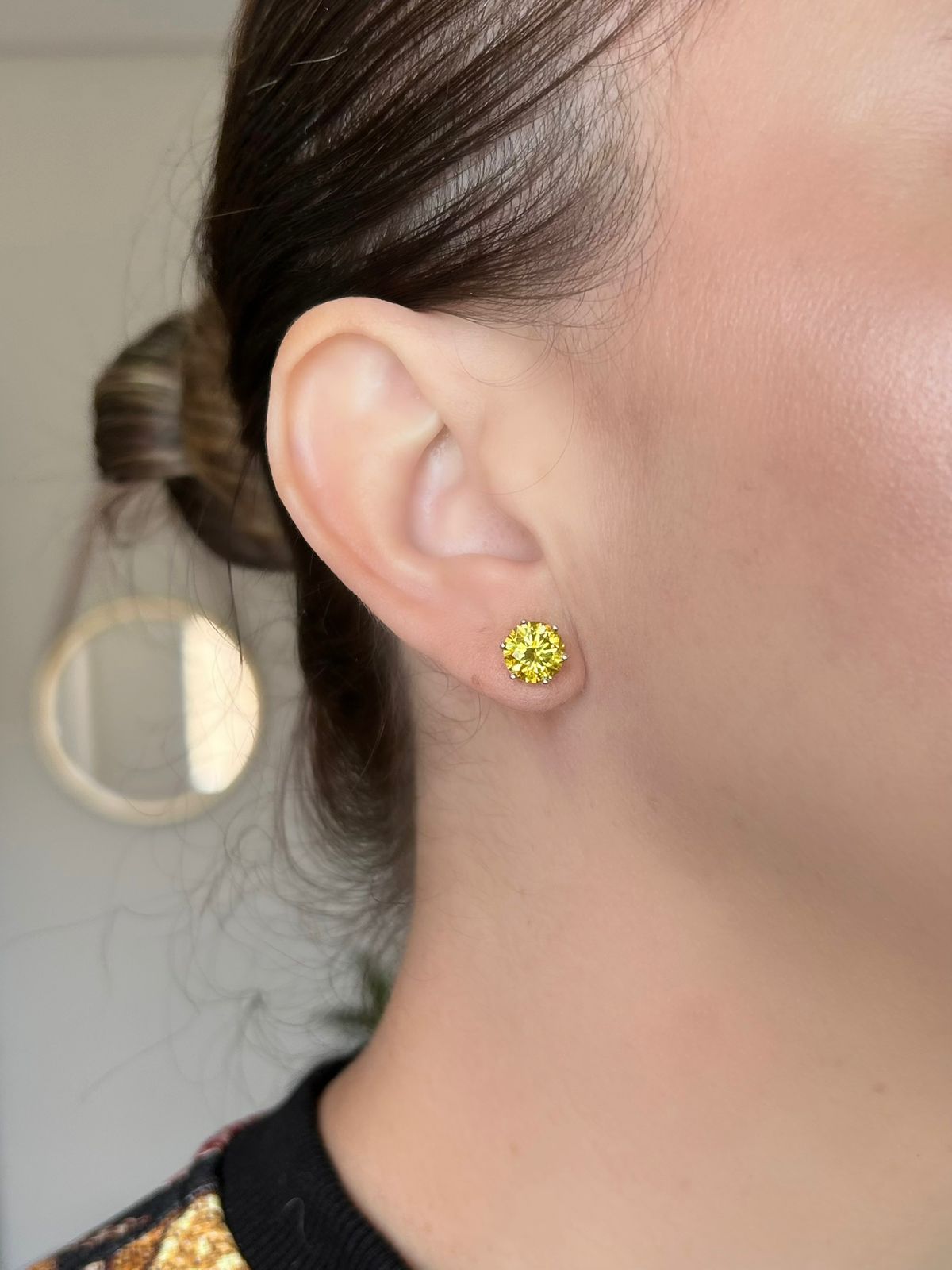 Brinco Solitário Moissanite Yellow 8mm 2,0ct