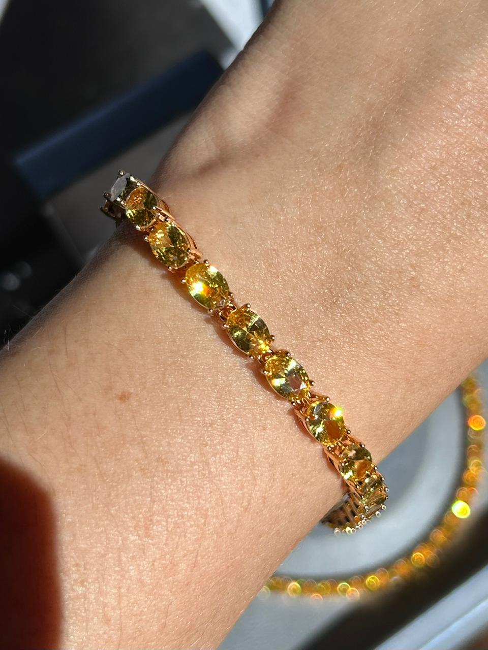 Pulseira Riviera Pedras Ovais Fancy Yellow Dourada