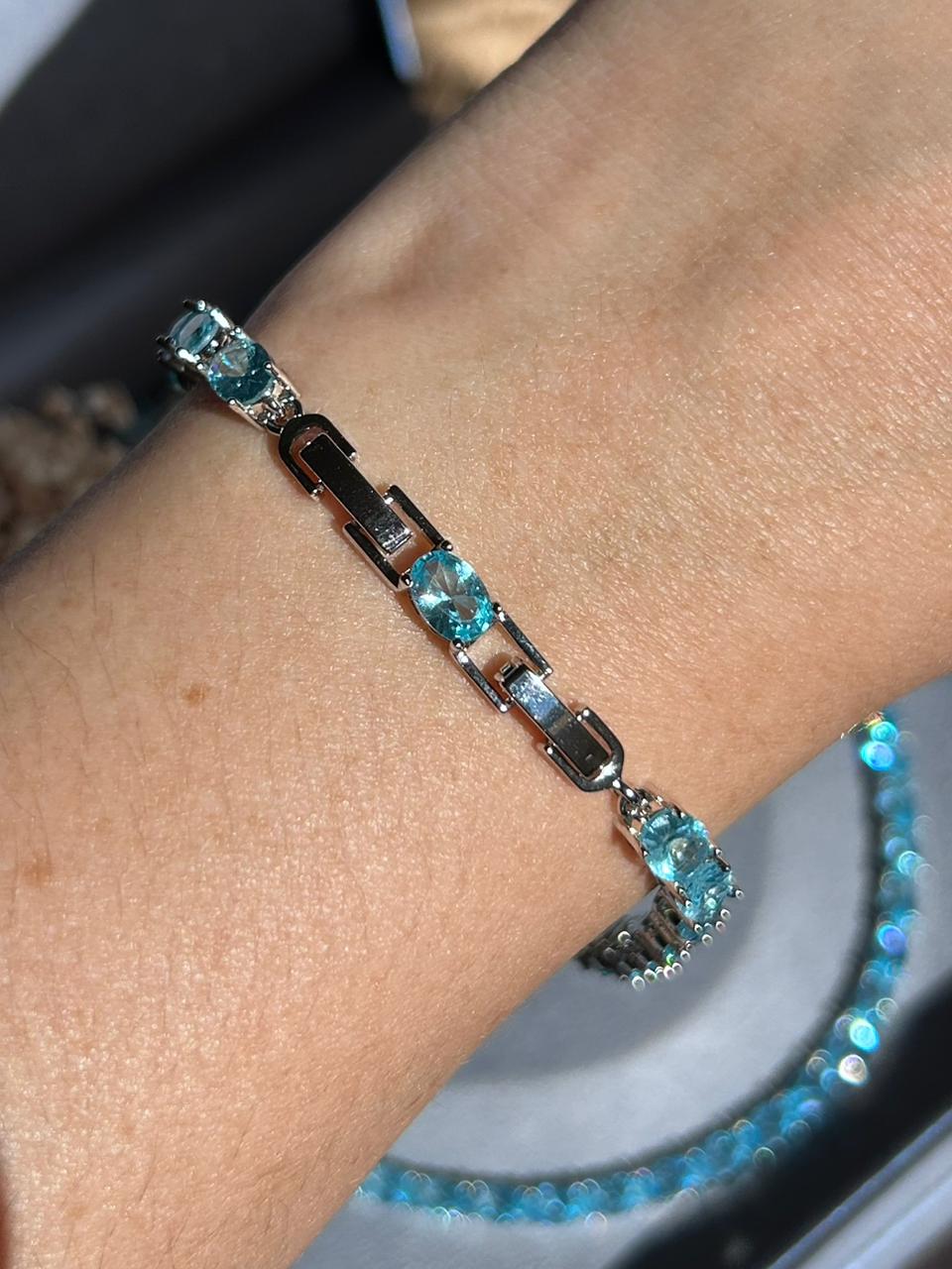 Pulseira Riviera Pedras Ovais Azul/Agua Marinha