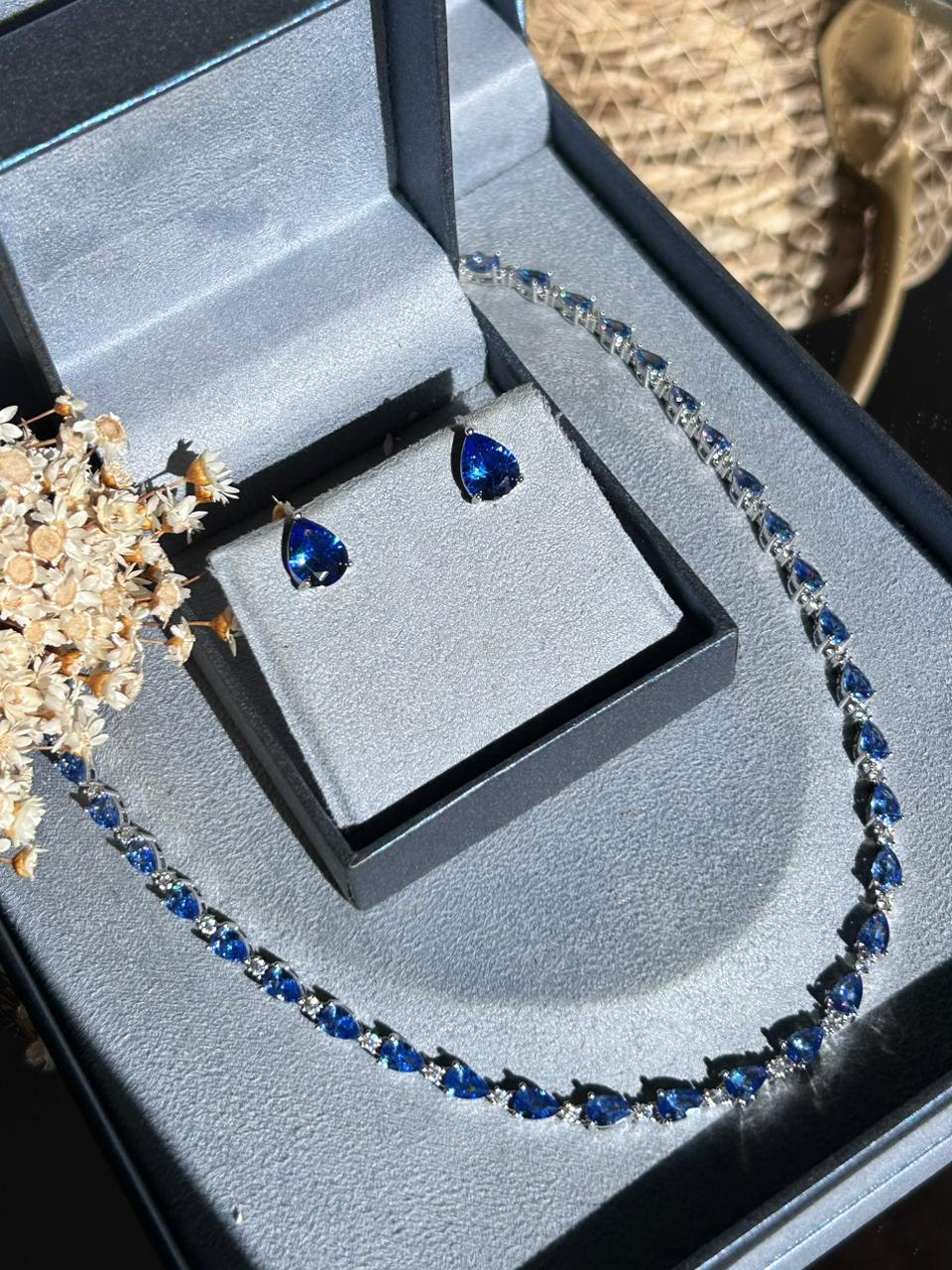 Conjunto Brinco e Colar Riviera Mesclado Tanzanita