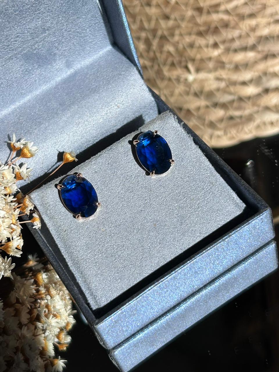Conjunto Brinco e Colar Azul Safira Dourado