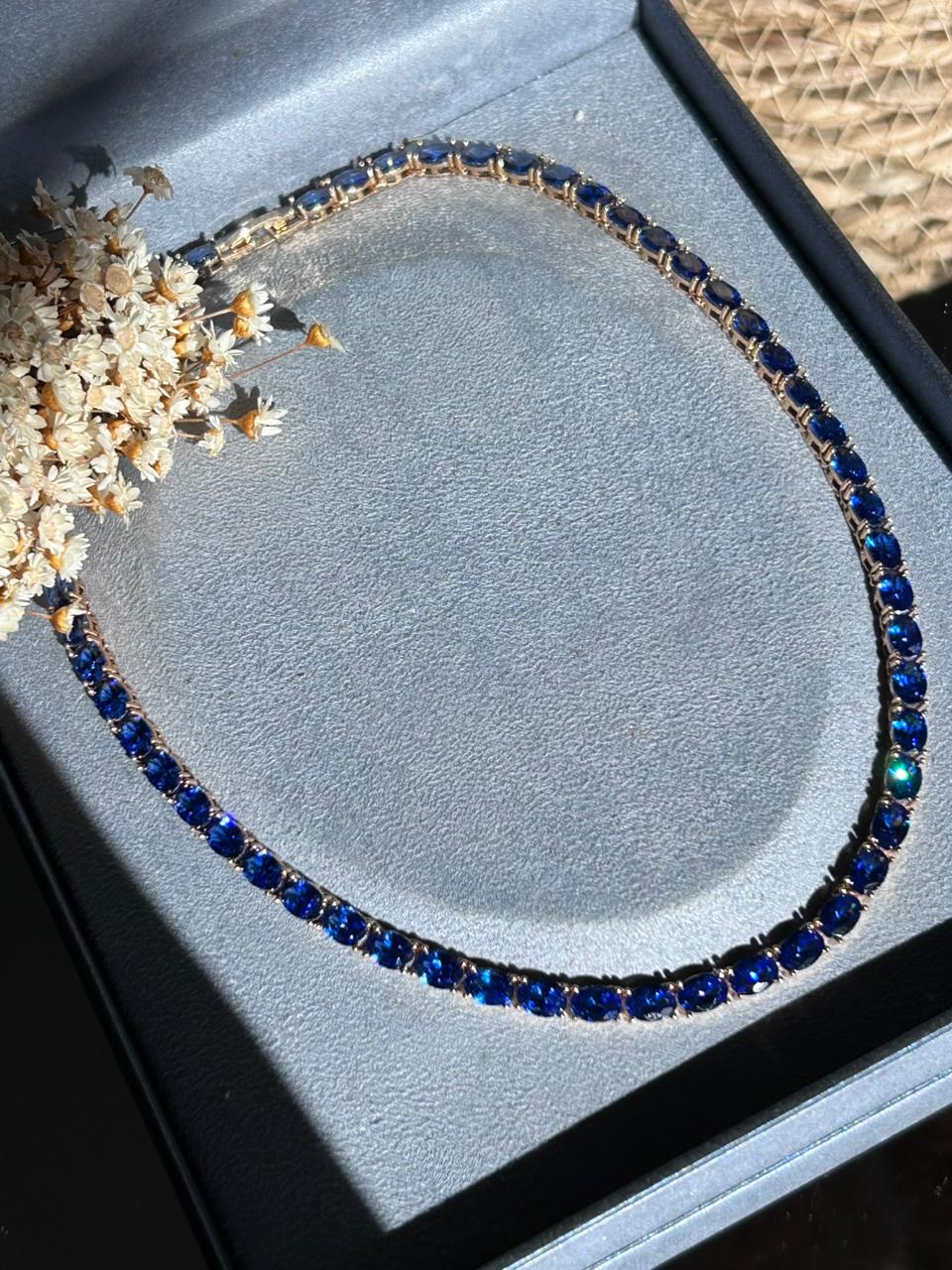 Conjunto Brinco e Colar Azul Safira Dourado