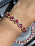 Pulseira Riviera Pedras Redondas Safira Rosa Dourado