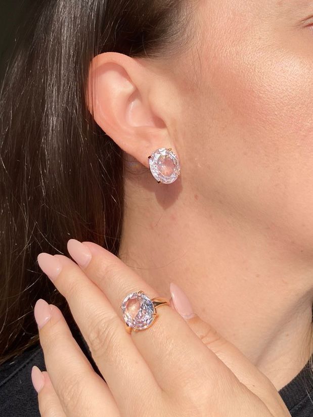Conjunto Solitário Oval Zirconia