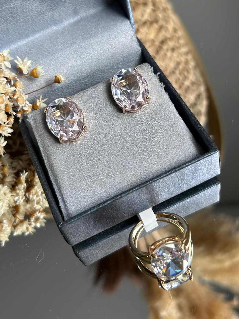Conjunto Solitário Oval Zirconia