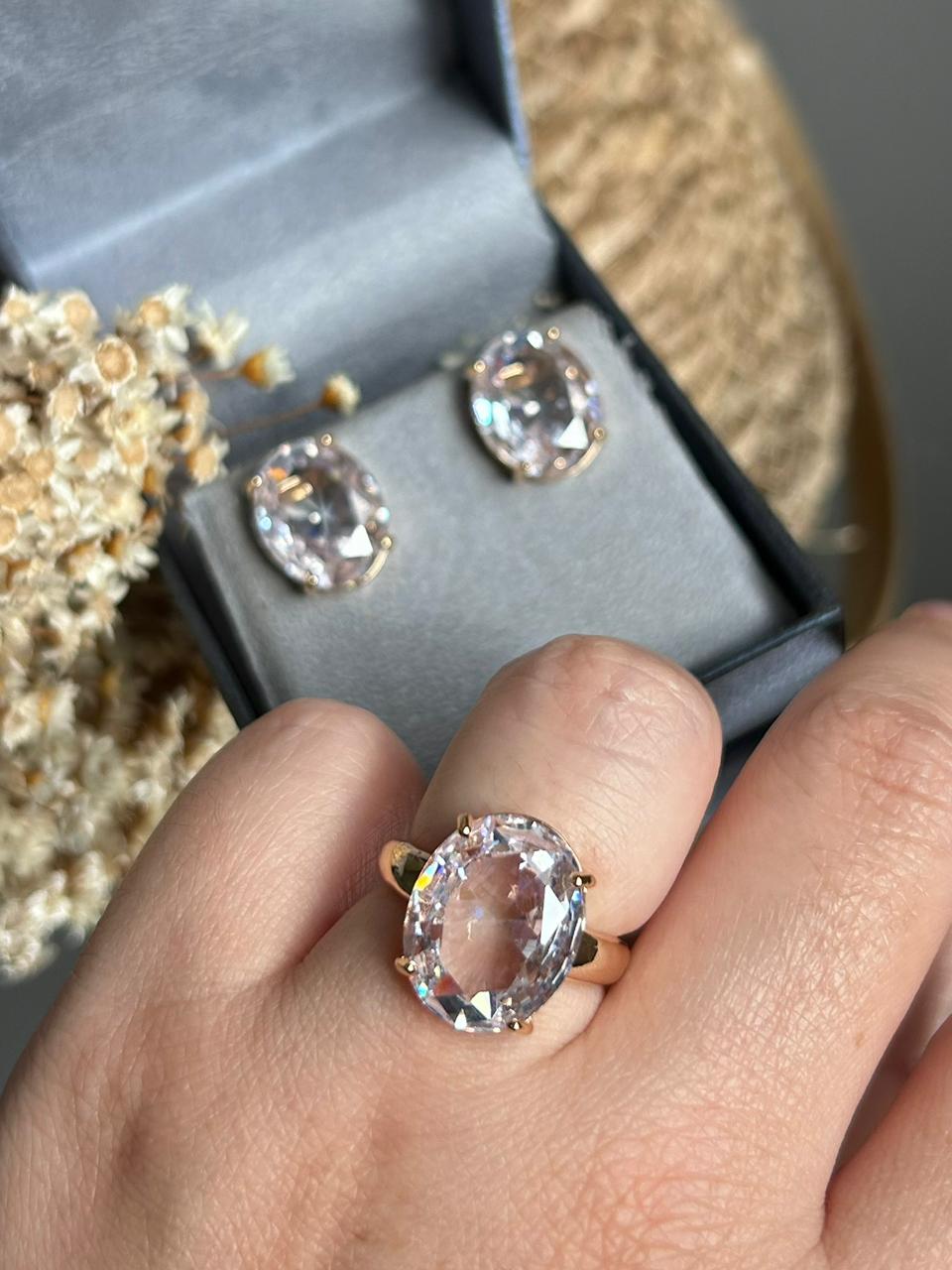 Conjunto Solitário Oval Zirconia