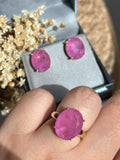 Conjunto Solitário Oval Fúcsia