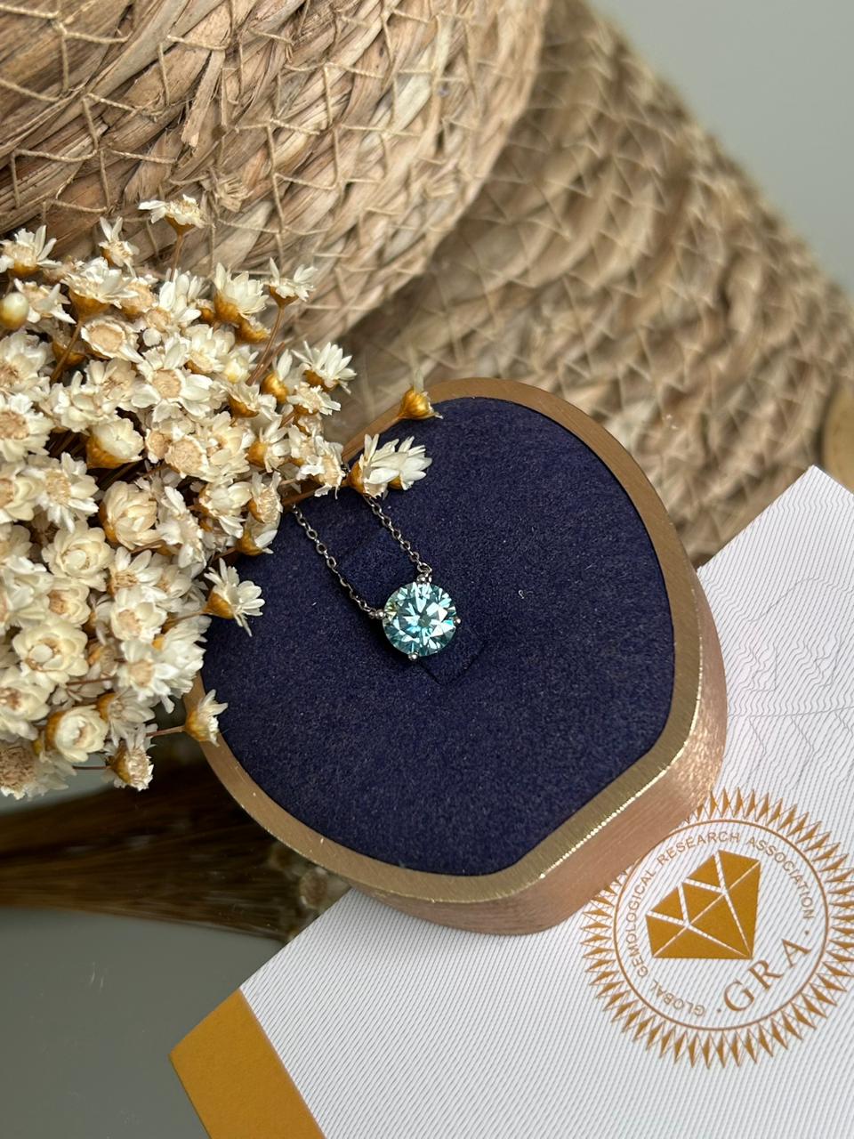 Colar Solitário 8mm 2ct Bluish Green