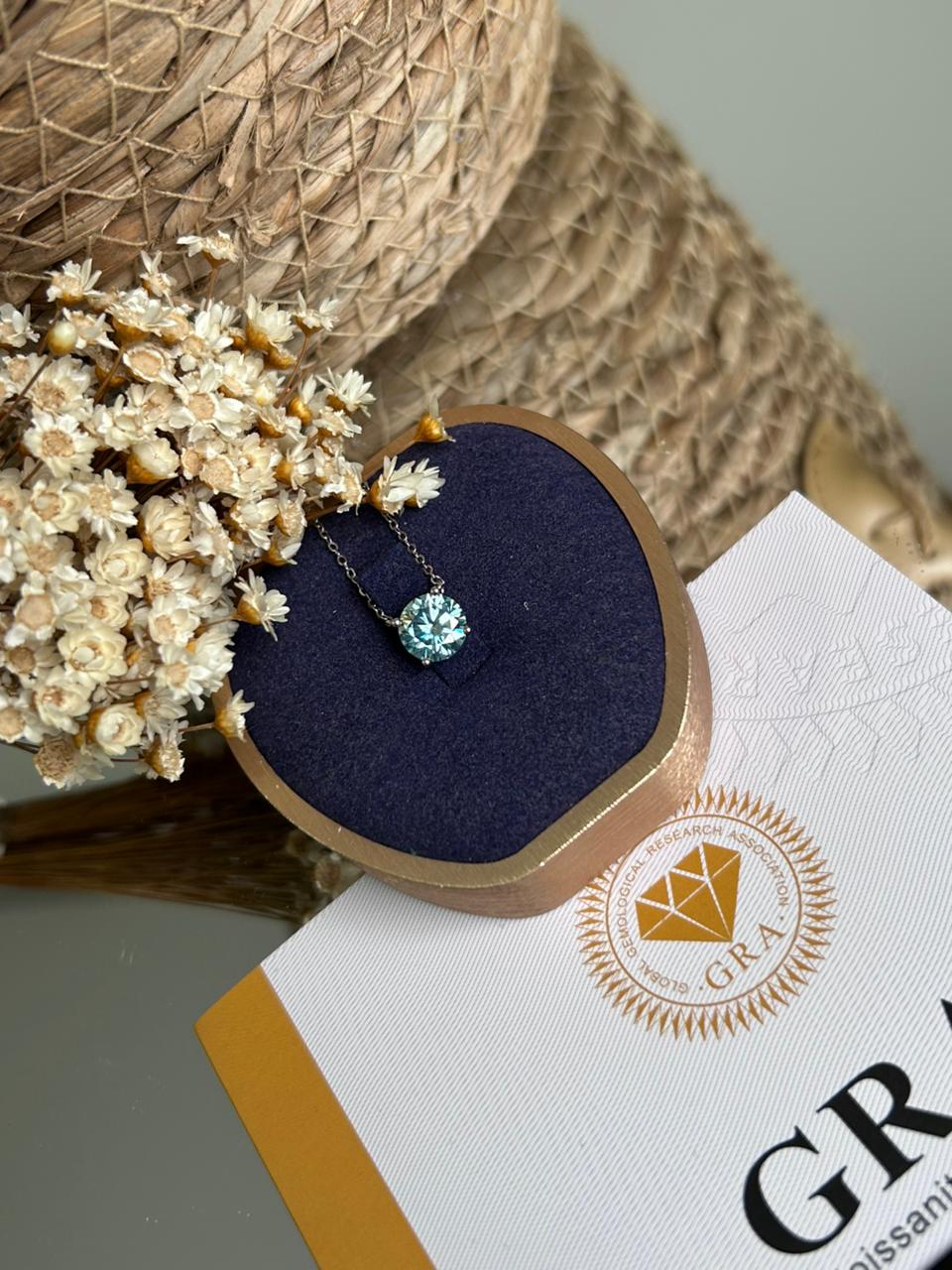 Colar Solitário 8mm 2ct Bluish Green