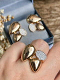Conjunto Brinco e Anel Gotas Lisas e Cravejadas