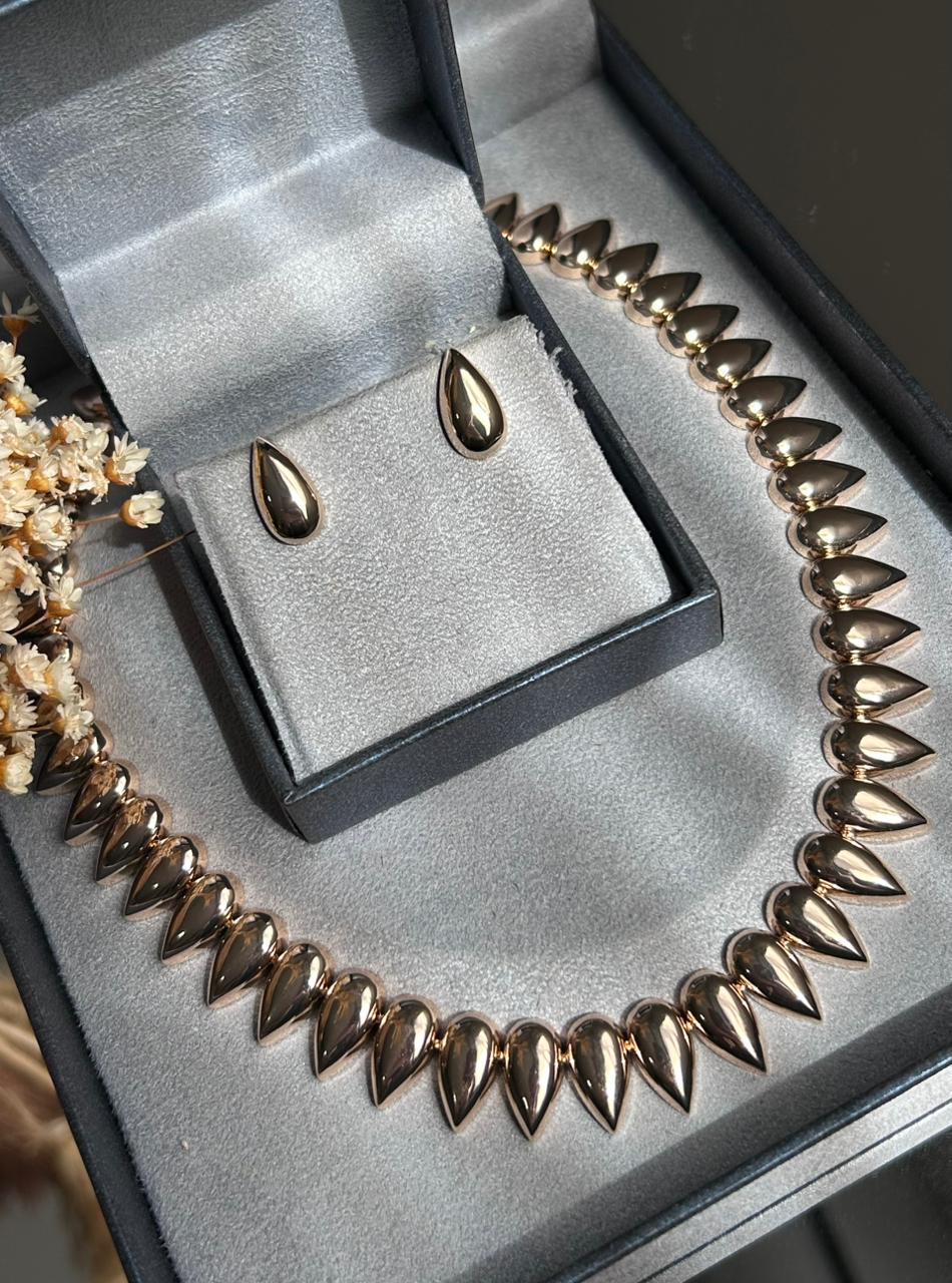 Conjunto Brinco e Colar Riviera Gotas Lisas