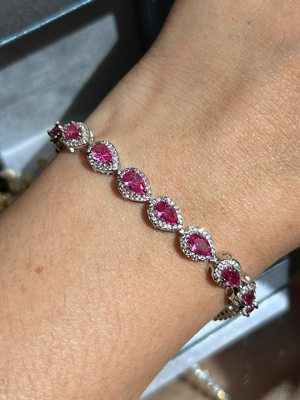 Pulseira Gota Safira Rosa