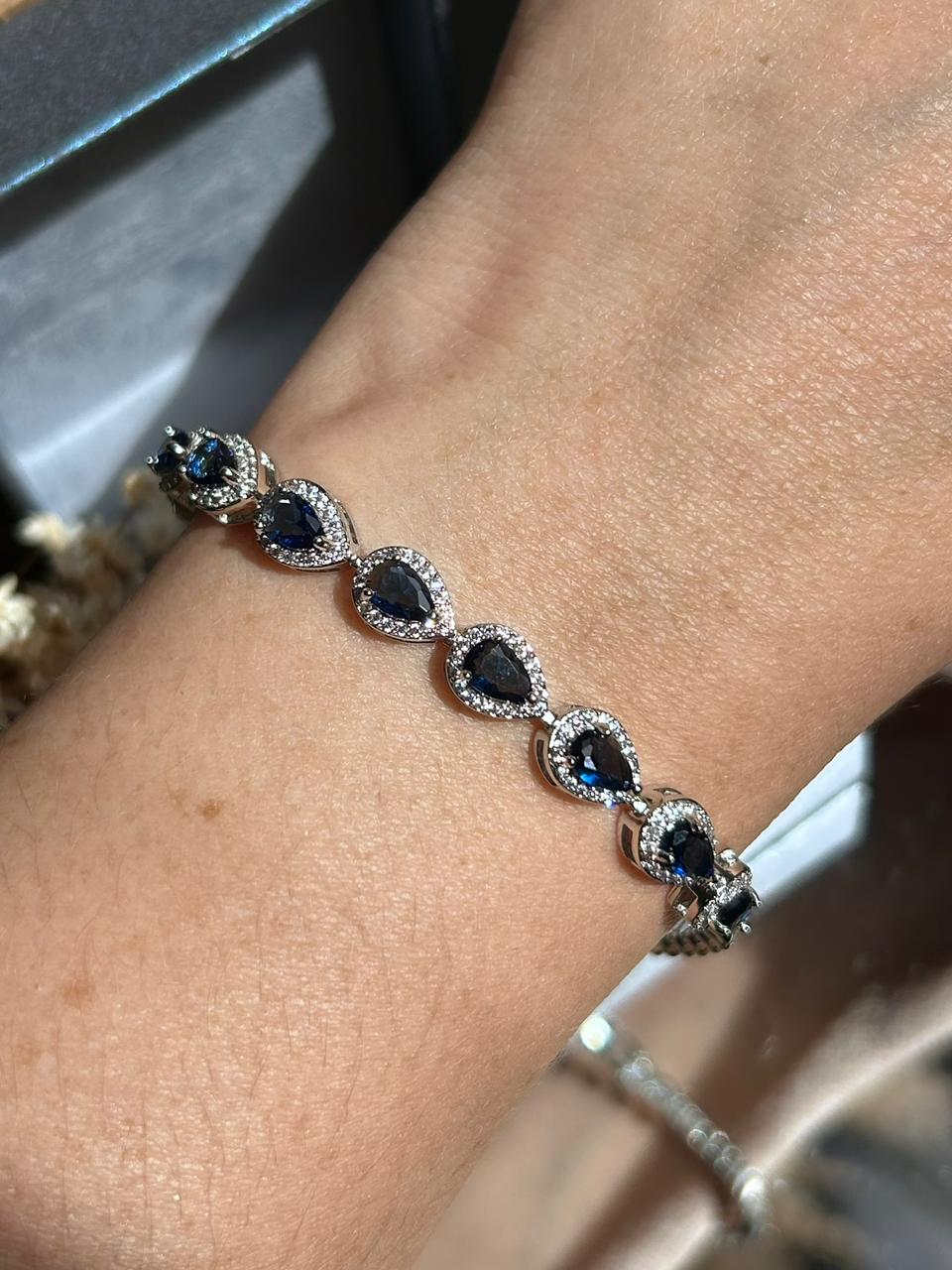 Pulseira Gota Azul Safira