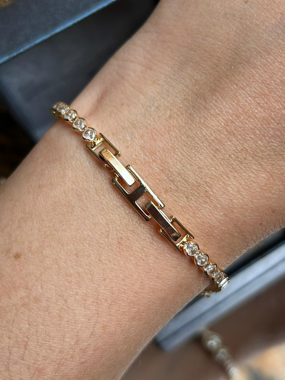 Pulseira Gota Turmalina Dourado
