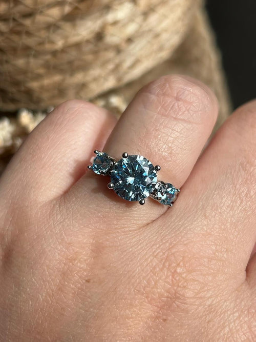 Anel 3 Pedras Agua Marinha Ajustável