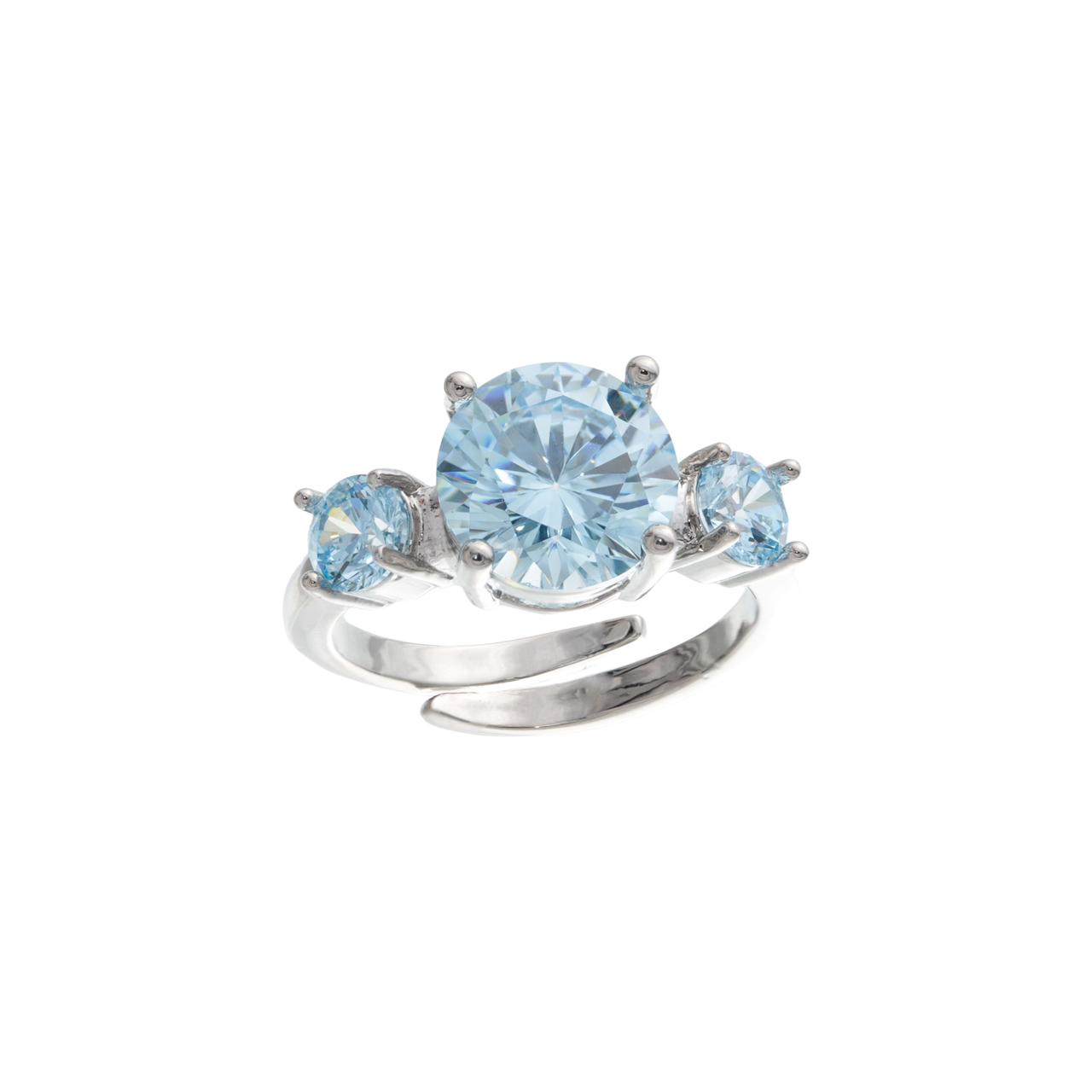 Anel 3 Pedras Agua Marinha Ajustável