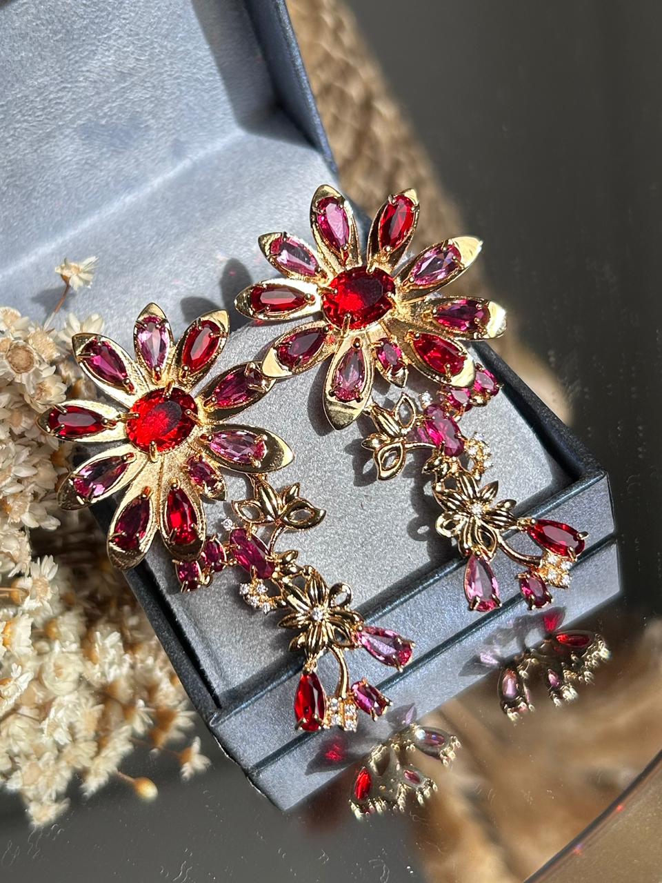 Conjunto Brinco e Anel Bianca Rubi e Pink