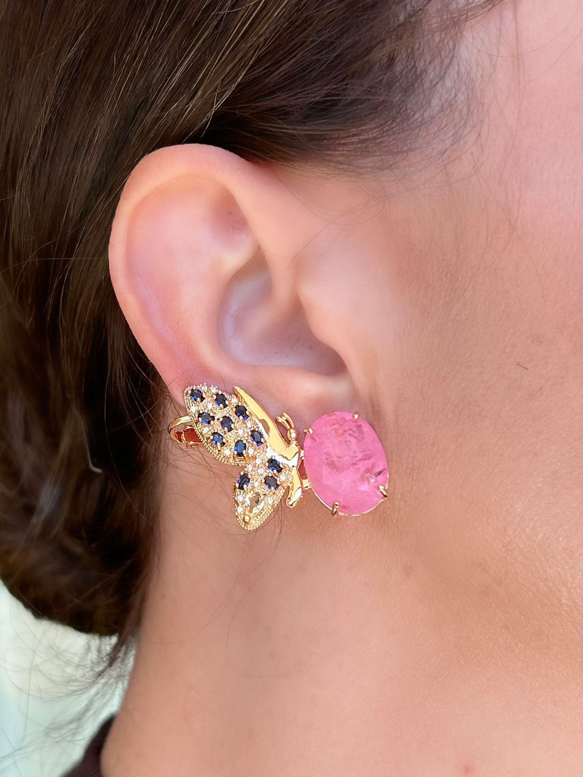 Brinco Earcuff Borboleta Rosa