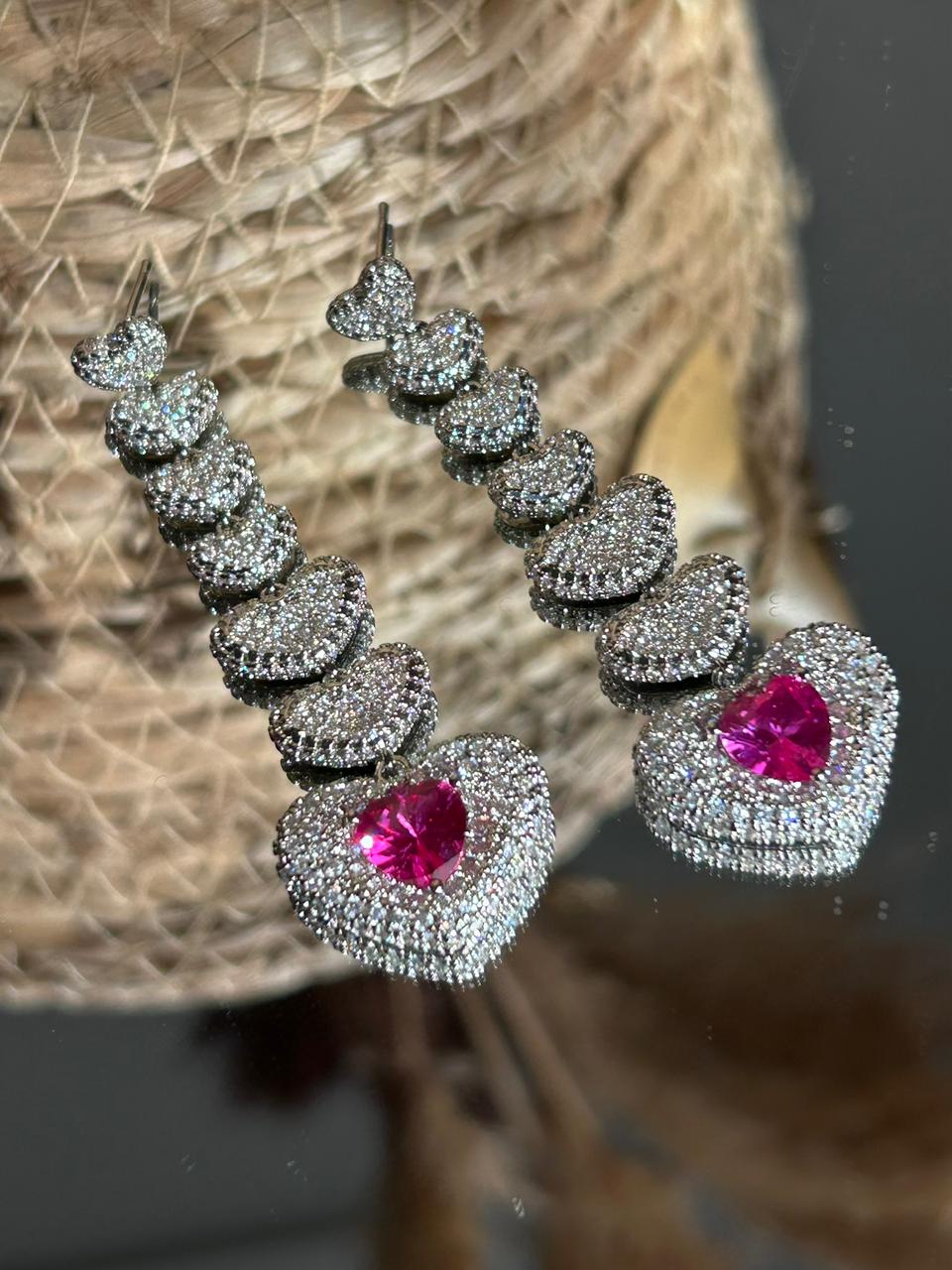 Conjunto Brinco e Anel Hart Safira Rosa/Pink