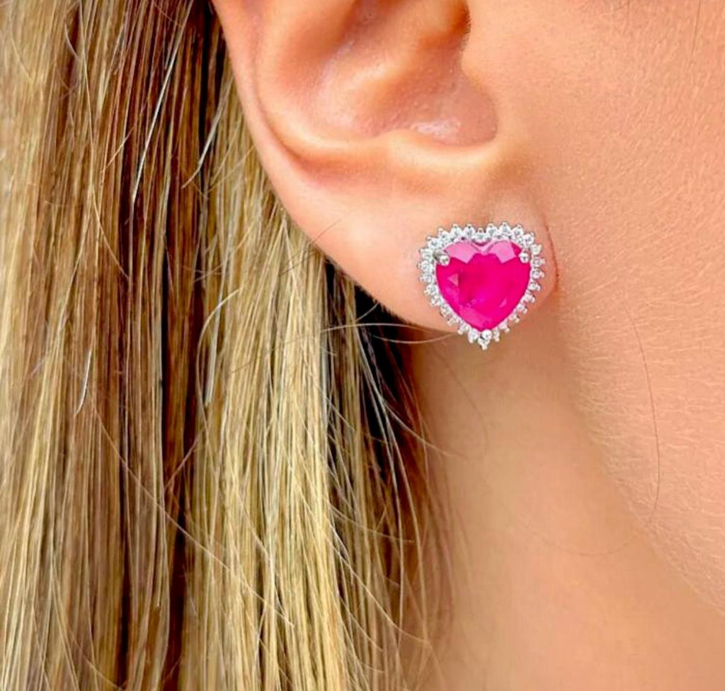 Conjunto Brinco e Colar Pérola Shell e Coração Pink