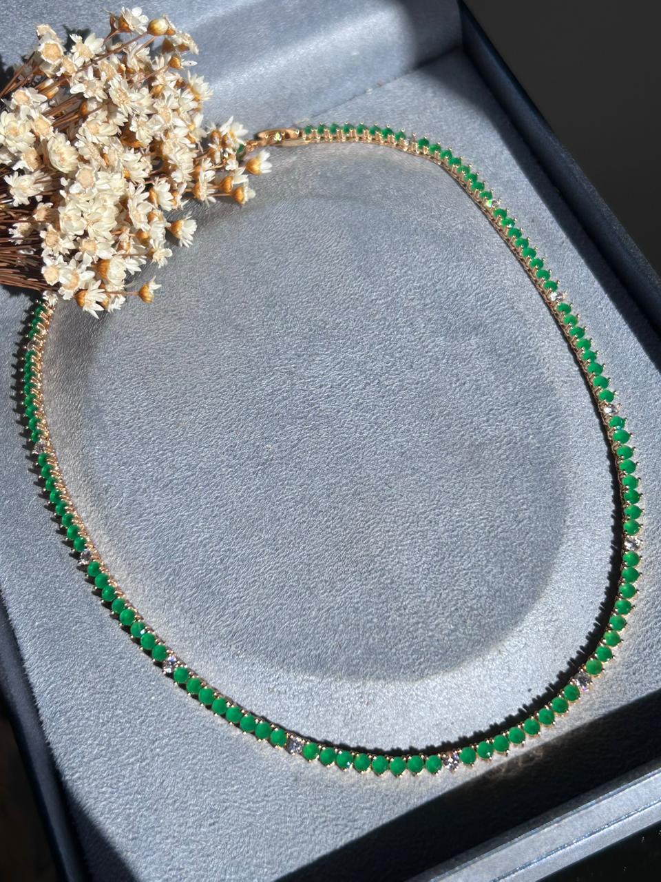 Colar Riviera 3 Garras 3mm Verde Esmeralda